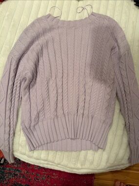 Cyrus Lilac Cable Knit Crewneck Sweater
